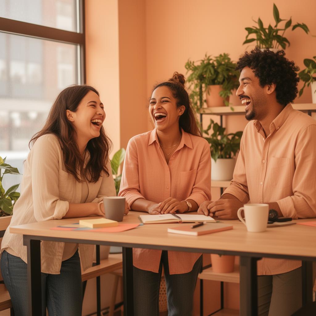 Drie collega's lachen samen tijdens een overleg